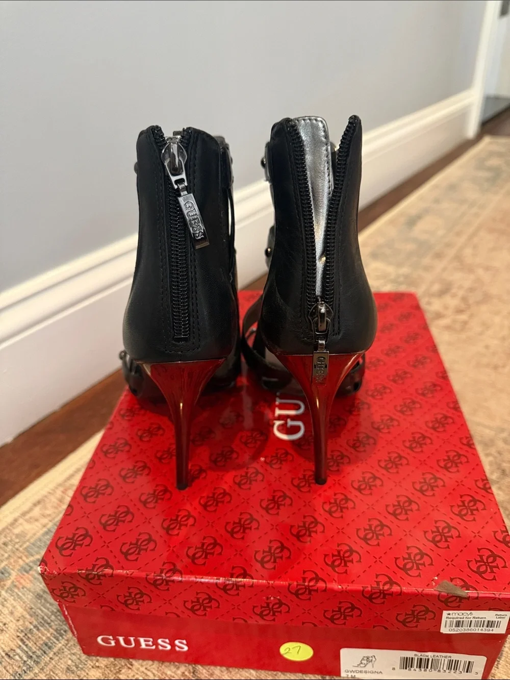 GUESS Black Strappy Studded High-Heel Sandal Booties
